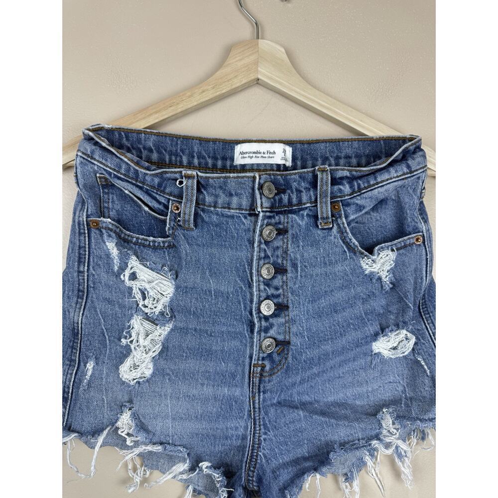 Abercrombie & Fitch Women’s 29/8 Ultra High Rise Mom Short Distressed Denim Blue - Picture 2 of 9